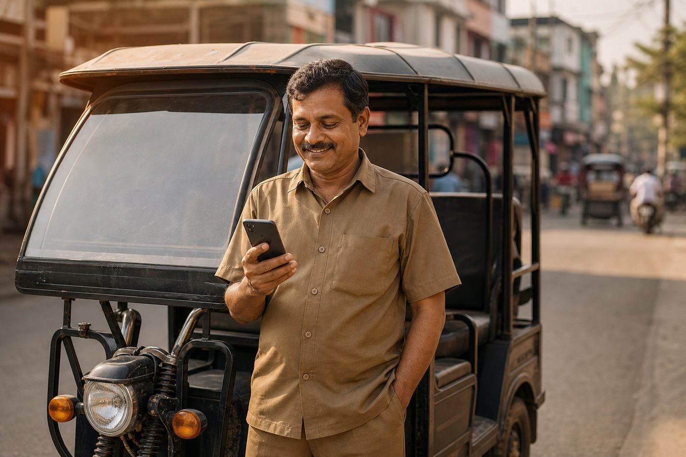 Driver checking earnings on his phone